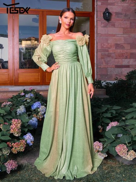 Robes décontractées Yesexy 2024 Green floral Off épaule A-Line Wedding Bridal Robe Cocktail Evening Birthday Prom Party Occasion Forme