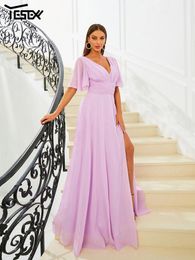 Robes décontractées Yesexy Chic Élégant Femme Robe Violet Col V Split Prom Longueur Maxi À La Mode