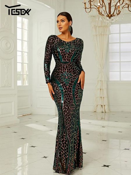 Robes décontractées Yesexy hiver sirène robe de soirée à manches longues paillettes imprimé o-cou robe élégante pour la fête