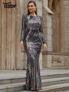 Casual jurken Yesexy Dames Winterjurk Formeel O-hals Vloerlengte Pailletten Avond Elegant voor feest