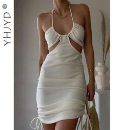 Robes décontractées yhjyd cordonnage licait backless bodycon mini tenues de club sexy pour les femmes sort robes vestimentaire usure 20218478204