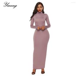 Casual Jurken YMING Vrouwen Jurk Maxi Lange Mouwen Coltrui Avondfeest Sexy Club Bodycon Lady Vestidos