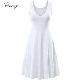 Casual jurken Yming dames zomer v-neck pocket jurk stevige kleur mouwloos midi-vest