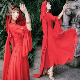 Casual jurken Yosimi-Red Chiffon Long-jurk voor dames O-neck Mouw Tassel Empire Evening Party Elegant Summer 2024