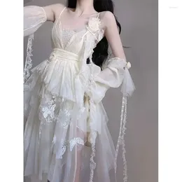 Robes décontractées YOSIMI-Robe longue pour femme avec appliques Spaghetti sans manches Vintage Asymétrie A-ligne Sexy Soirée Été 2024