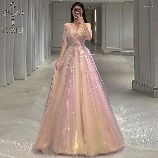 Robes décontractées Yosimi-robe de mariée longue pour femmes brillante princesse pleine longueur sans manches robe de bal fête d'anniversaire rose été 2024