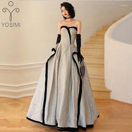 Robes décontractées Yosimi-Women Grey Grey Robe Long Longueur Sans manches Bouche de bal de balle A-Line Party 2024 Été