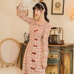 Robes décontractées Jeunes Cheongsam Femmes Printemps 2023 Français Rétro Noeud Papillon Avec Oblique Avant Doux À Manches Longues Robe Améliorée