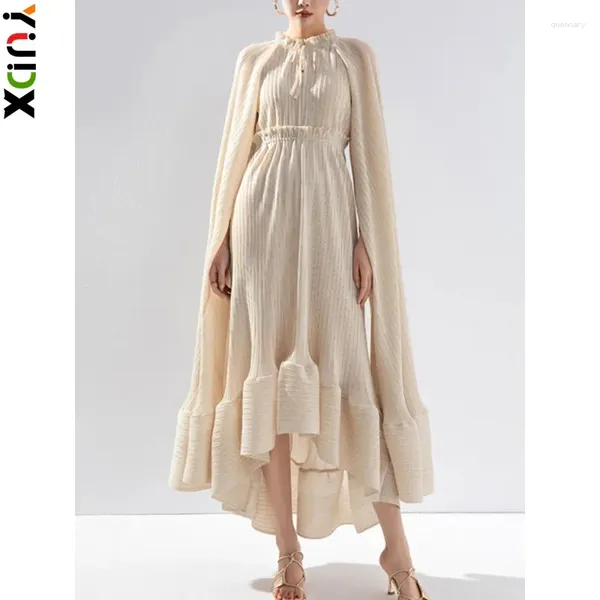 Vestidos informales Yudx Miyake Maxi Vestido Mujeres Ruffle Cape Style Irregular Pleated High End Femest Farty 2024 Primavera