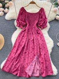 Casual jurken Yuoomuoo Fast Women Fashion Romantic Floral Print Split Long Summer Puff Sleeve Party Koreaanse Vestidos 230216