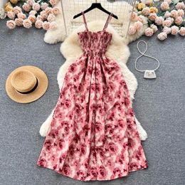 Robes décontractées Yuoomuoo Fashion coréenne Rose Flower Imprimé romantique Robe de fête rétro Summer Élastique haute