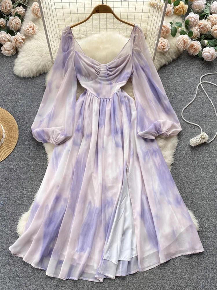 Casual Dresses Yuoomuoo Romantic Tie Dye Print Long Dress Spring Summer Fashion Big Swing A-Line Chiffon Korean Party Vestidos