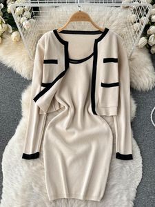 Robes d￩contract￩es Yuoomioo Women Robe Set 2022 Automne Elegant Spaghetti Strap Tricoted and Long Mancheve Cardigans Mesdames Two Piece