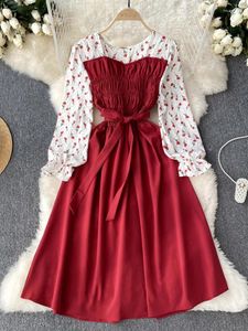 Casual jurken yuoomuoo dames jurk lente herfst patchwork nep tweedelig set lange mouw shirt vintage Koreaanse vestidos