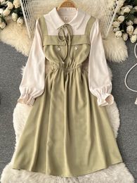 Casual jurken yuoomuoo dames lente herfst allemaal match nep tweedelig set lange mouw shirt vintage Korean vestidos 230224
