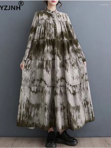 Casual jurken yzjnh 2024 Koreaanse lente en herfst groot formaat jurk voor vrouwen losse modieuze modieuze gedrukte lange mouwen