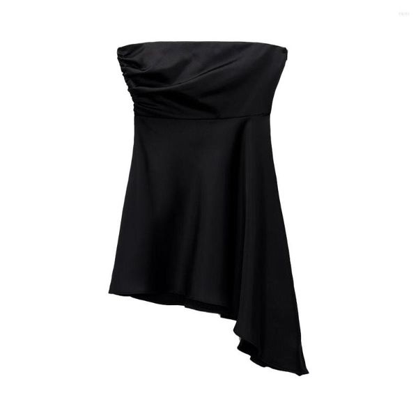 Robes décontractées Zach AiIsa Mode féminine de haute qualité All-match One-cou Off-the-shoulder Drapé Slim-fit Soie Satin Texture Tube Top