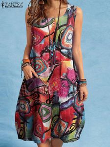 Casual jurken Zanzea Gaun Wanita Musim Panas 2023 Pantai Panjang Selut Motif Bunga Vintage Tanpa Lengan Liburan Longgar Vestidos 230509