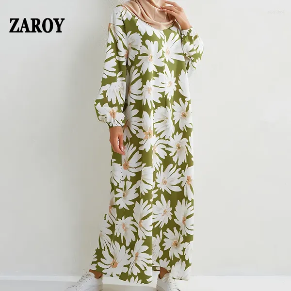 Vestidos casuales Zaroy Oversize Otoño Mujeres Maxi Vestido Suelto Estampado floral Manga larga Bolsillo Musulmán Moda Robe Vestido Para Mujer
