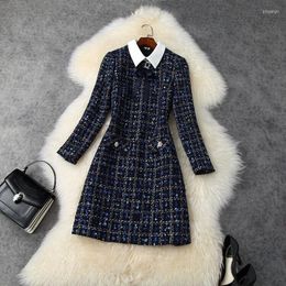 Vestidos casuales ZAWFL Lady Fashion Vintage Tweed Dress Mujer Otoño Invierno 2023 British Short manga larga Vestidos elegantes