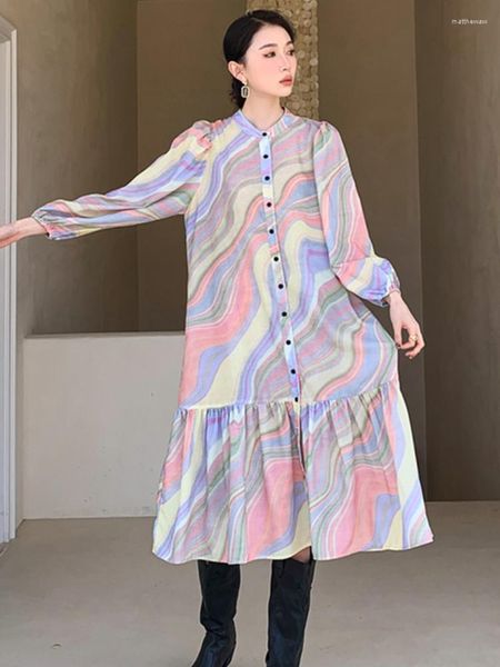 Robes décontractées ZCSMLL personnalité imprimer robe automne 2023 col rond à manches longues mode coréenne lâche grande taille femmes