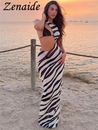 Robes décontractées Zenaide Zebra Print Slim pour femmes Style de plage Vintage été robe de longueur de cheville dos nu moulante sans bretelles vêtements