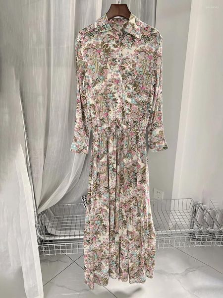 Robes décontractées Zessam fleur graphique imprimé femmes robe col rabattu manches longues bouton dame jupe classique femme 2023