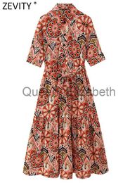 Robes Décontractées ZEVITY Femmes Vintage Totem Imprimé Floral Cour Style Casual Midi Chemise Robe Femme Chic À Manches Courtes Arc Ceintures Vestidos DS3947 J230625