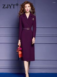 Robes décontractées ZJYT Automne Élégant Business Chic Bureau Blazer Robe Femmes 2023 À Manches Longues Violet Parti Robes De Mujer Plus Taille Robe