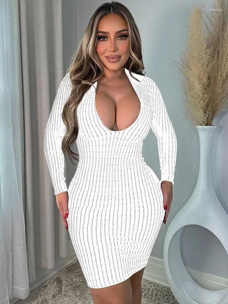 Robes décontractées Znaiml luxe strass diamants scintillants sexy soirée club anniversaire robe courte femmes col en v profond manches longues moulante