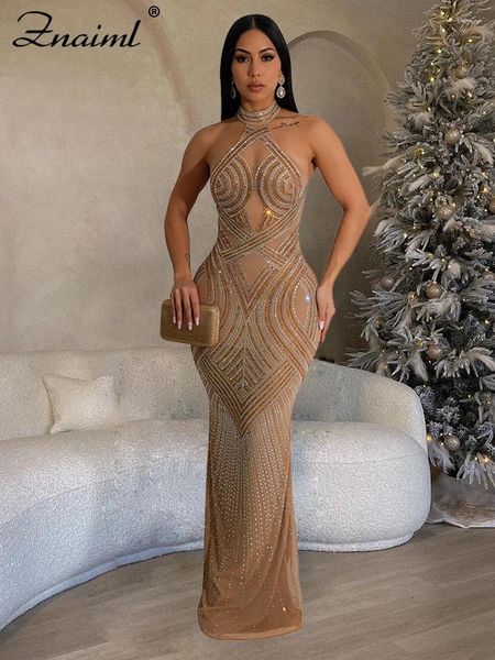 Robes décontractées Znaiml Luxe Femmes Discothèque Anniversaire Mesh See-through Dos Nu Sirène Diamants Strass Soirée De Bal Soirée Formelle