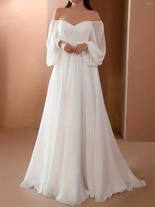 Robes décontractées Zoctuo de l'épaule robe de mariée en vrac blanc Slash cou plissé longue formelle femmes élégante soirée Club robe