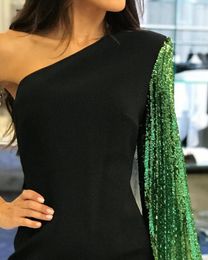 Vestidos informales Zoctuo Dressess de manga larga Vestido de lentejuelas verdes Fashion One Shoulder Midi Skirt Bente Off Shoukder Outfits