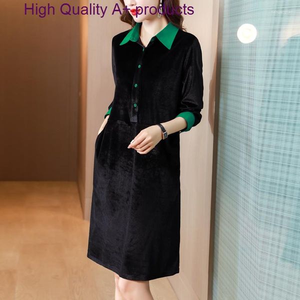 Robes décontractées ZUO MAN RU Summer Runway Vintage Black Velvet Dress Femme Col rabattu Luxury Gold Line Polo Elegant Party