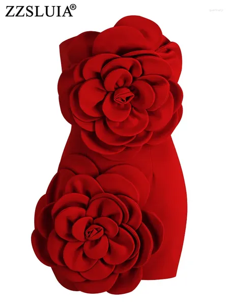 Robes décontractées zzslUia sexy pour femmes 3d fleurs appliques créatrices mince mini robe de mode fête des vêtements féminins sans bretelles