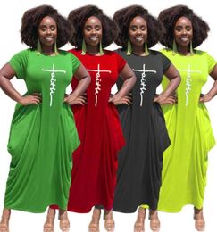 DRS décontracté 2021 Femmes Loose Summer Plus taille Fashion Short Sleeve Faith Letter Longle Longueur 2444M15108349485867
