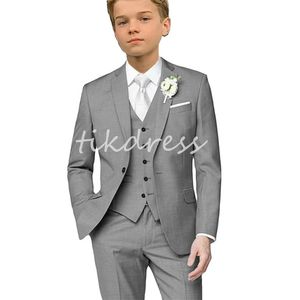 Casual Elegant Gray Boy's Suits For Wedding Boy 3 stuks Single Breasted Blazer Vestbroek Kinderen Tuxedo 3 tot 16 jaar Volledige set Pant Jacket Vest Child Dinner Farty Outfits