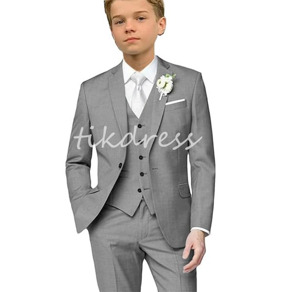Costaux de garçon gris élégant décontracté pour le mariage garçon 3 pièces simples pantalons de gilet de blazer poitrine simple smoking 3 à 16 ans