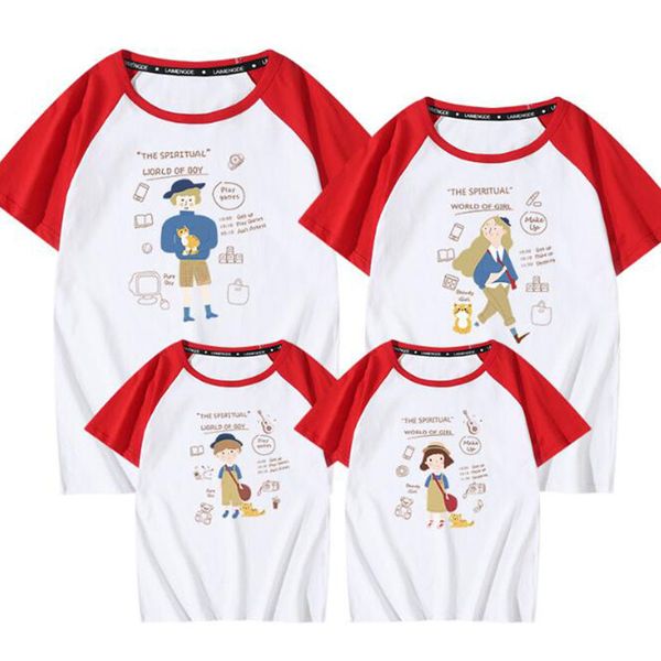 Casual Family Look Matching Trajes Camiseta Ropa Madre Padre Hijo Hija Niños Bebé Verano Dibujos animados Impresión 210429