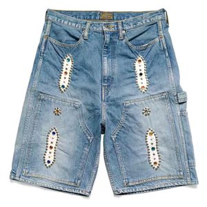 Shorts de broderie bleu occasionnel hommes femmes pantalon de haute qualité