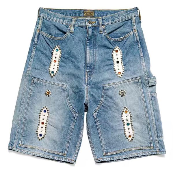 Short brodé bleu décontracté pour hommes et femmes, pantalon de haute qualité
