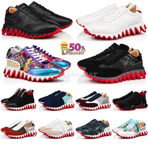 Moda informal para hombre Loubotin Loubiton Red Shoes Red Shoes Bottser Plataforma de tiburones Bottoms Lace Up Lower de cuero bajo cristianos cristianos cristianos