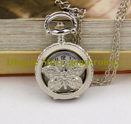 Casual Fashion Silver Butterfly Dames Mannen Pockethorloge Ketting Accessoires Trui Ketting Dames Opknoping Mens Quartz Horloges AA00158