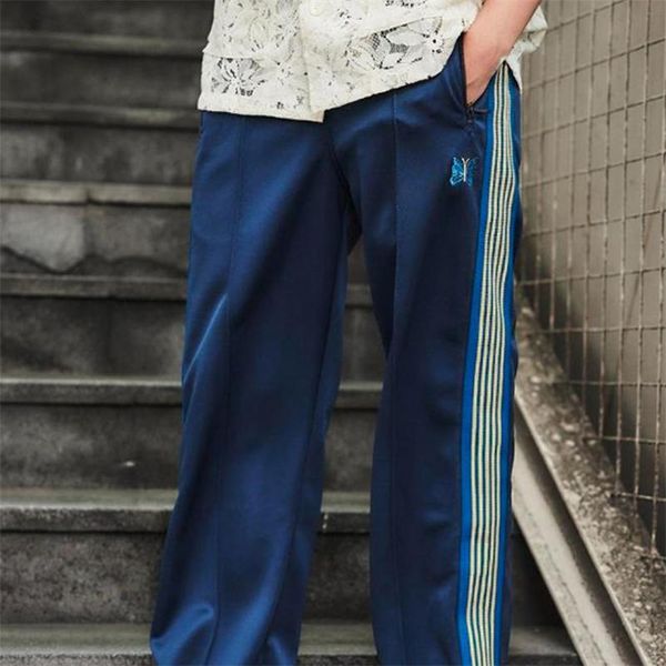 Pantalones a rayas de moda informal para hombre y mujer, pantalón de chándal azul real con bordado suelto con etiqueta 1:1