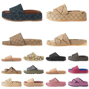 Casual Fashion Summer Platforms Gedrukte geborduurde beroemde schuifflats dikke bodem slippers bruin geel witte sandalen LeThe EUR: 36-45