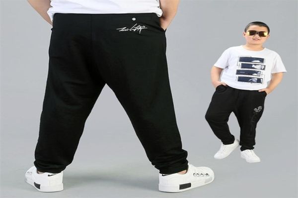 Pantalon décontracté pour gros garçons été printemps grande taille pantalon pour enfants adolescent école pur noir Long pantalon gros vêtements 12 14Y 2106225684028