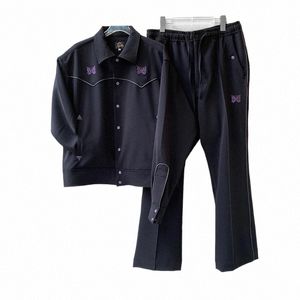 Casual Fi Noir AWGE AIGUILLES Veste Hommes Femmes Violet Stripe Papillon Broderie Butt Manteau High Street Track Vêtements d'extérieur o1cV #