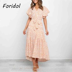 Casual Floral Print Long Summer Jurk voor Dameskleding Beach Boho Maxi Office Dame Elegant 210427