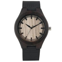 Orologio casual in bambù completamente nero Orologi da polso da uomo in legno di sandalo Orologio da polso analogico al quarzo in bambù Cinturino in pelle Bracciale Clo196m