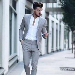Casual Gris Hommes Costumes Mode Street Smart Business Homme smoking Summer Beach Costumes De Mariage Pour Hommes Prom Party Homme Costume 2PCS 201106